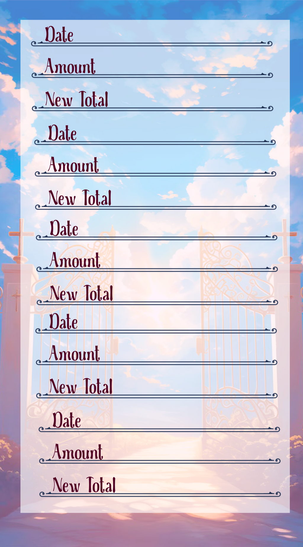 Savings Book Log Pages