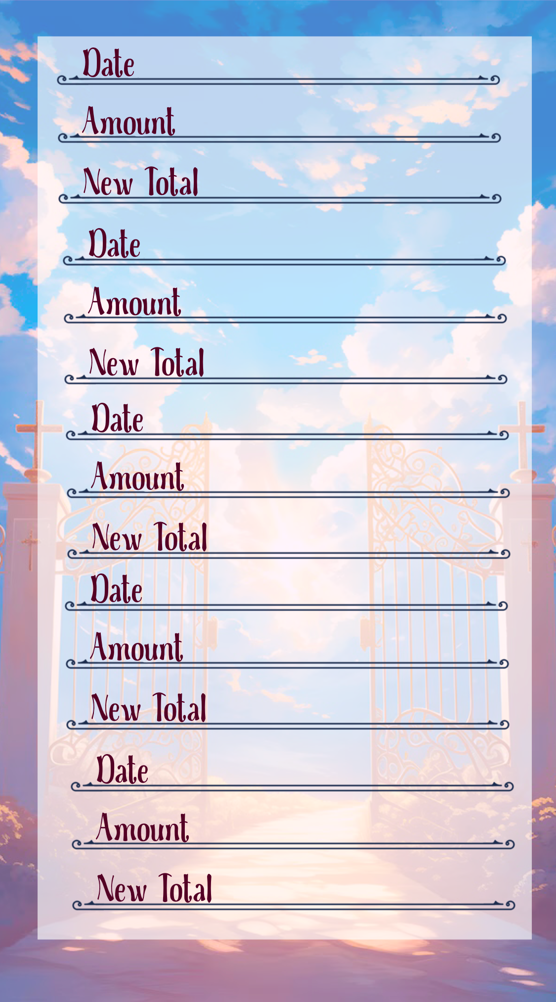Savings Book Log Pages
